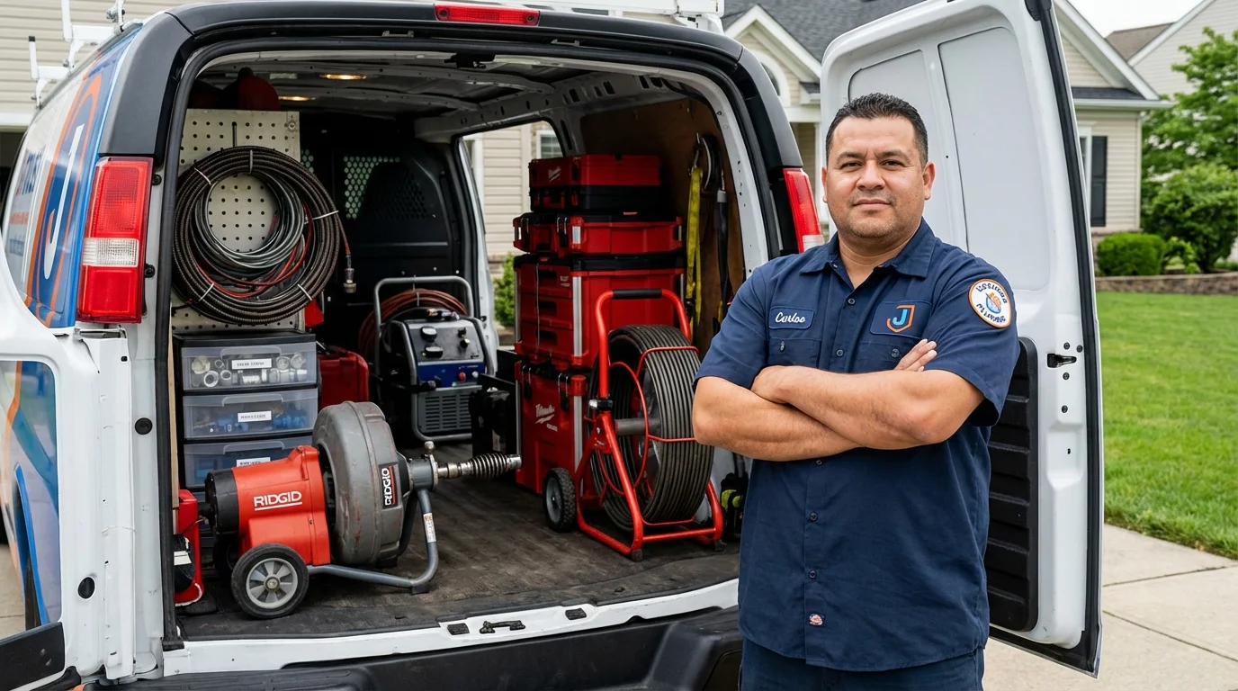 Professional drain cleaning equipment and Johns Plumbing LLC plumber in Cheswold