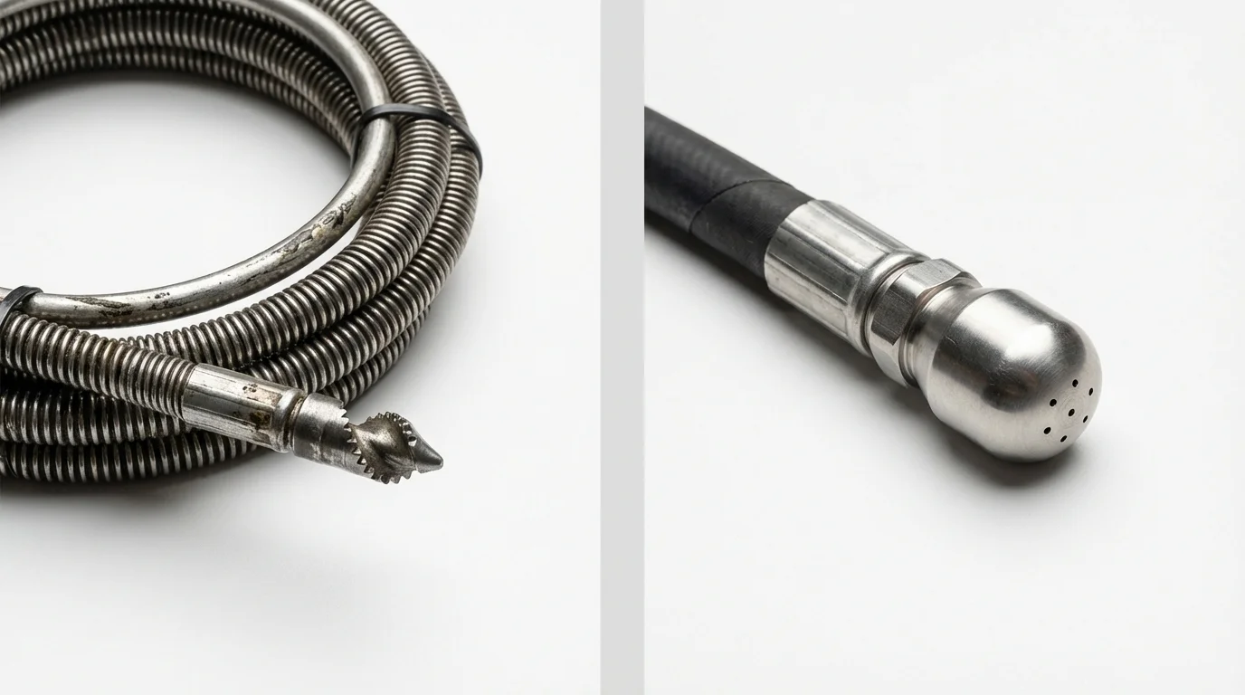 Drain snake cable and hydro jetting nozzle used for drain cleaning in Cheswold, DE
